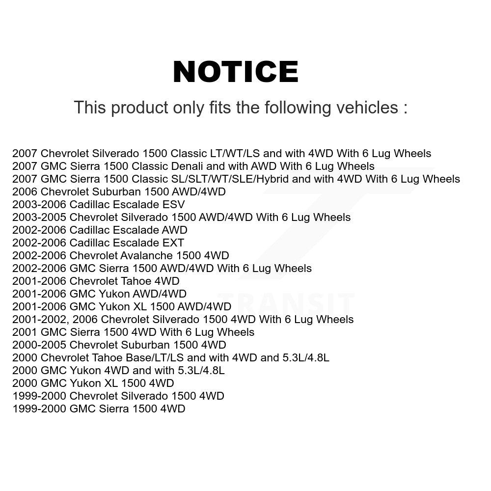 [Avant] Kit d'ensemble roulement de roue et moyeu pour Chevrolet Silverado 1500 GMC Tahoe Sierra Suburban Yukon Avalanche XL Cadillac Classic Escalade ESV EXT K77-100340