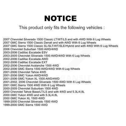 [Avant] Kit d'ensemble roulement de roue et moyeu pour Chevrolet Silverado 1500 GMC Tahoe Sierra Suburban Yukon Avalanche XL Cadillac Classic Escalade ESV EXT K77-100340