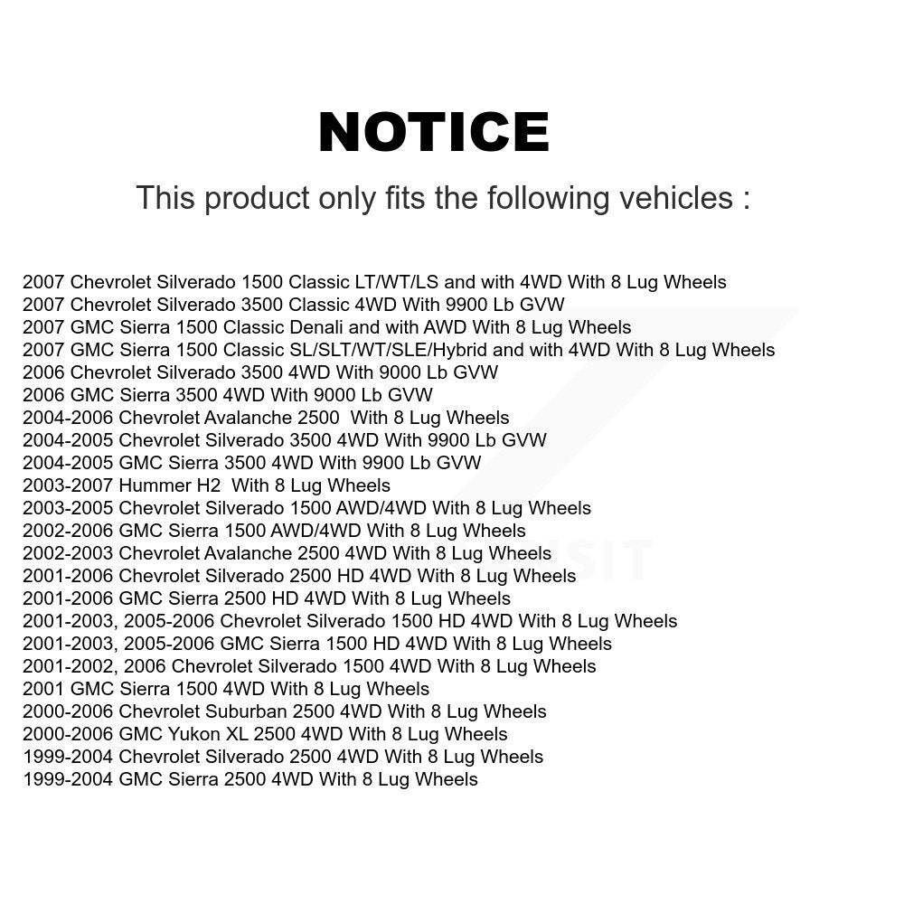 [Avant] Kit d'ensemble roulement de roue et moyeu pour Chevrolet Silverado 1500 GMC 2500 HD Sierra Classic 3500 Hummer H2 Suburban Yukon XL Avalanche K77-100576