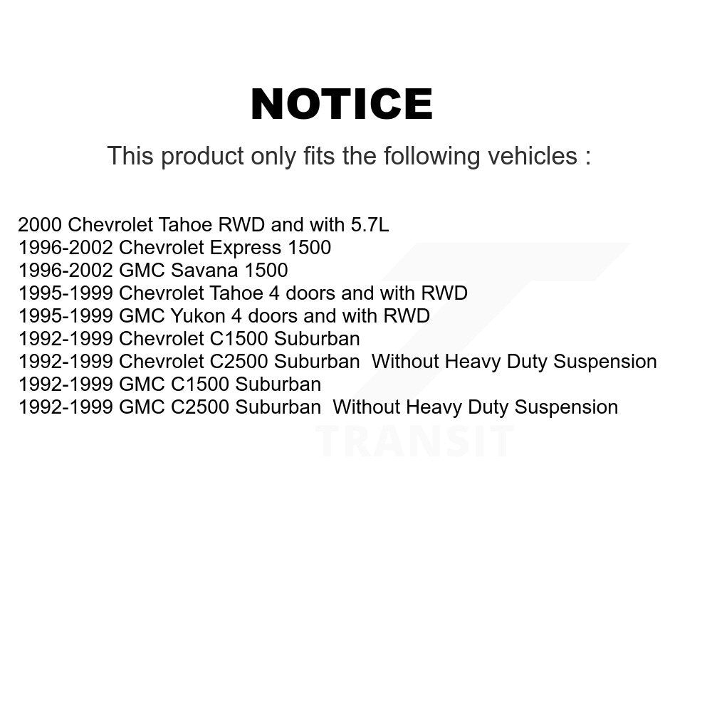 [Avant + Arrière] Kit d'amortisseur de suspension pour Chevrolet Tahoe GMC C1500 Suburban Yukon Express 1500 Savana C2500 K78-100179