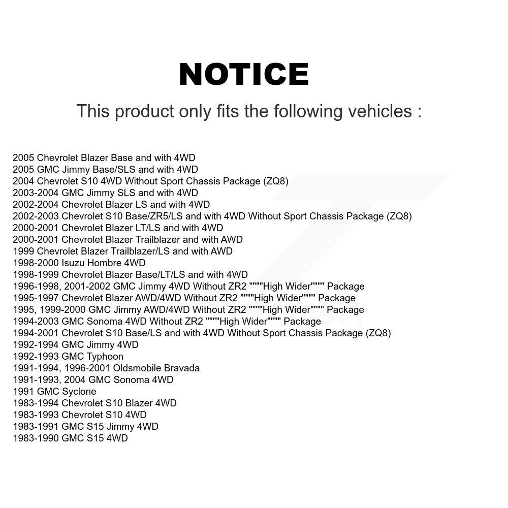[Avant + Arrière] Kit d'amortisseur de suspension pour Chevrolet S10 Blazer GMC Sonoma Jimmy Oldsmobile Bravada S15 Isuzu Hombre Typhoon Syclone K78-100181
