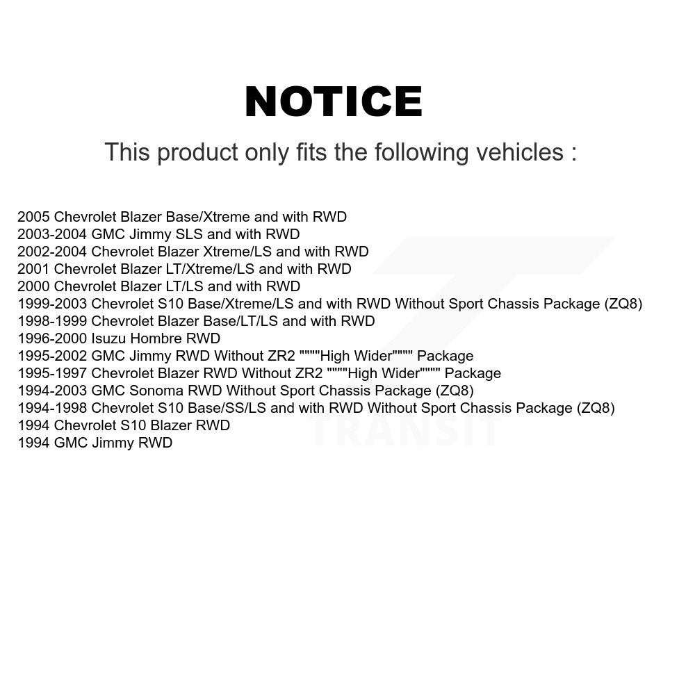 [Avant + Arrière] Kit d'amortisseur de suspension pour Chevrolet S10 Blazer GMC Sonoma Jimmy Isuzu Hombre K78-100185