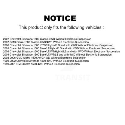 [Avant + Arrière] Kit d'amortisseur de suspension pour Chevrolet Silverado 1500 GMC Sierra Classic sans Electronic K78-100191