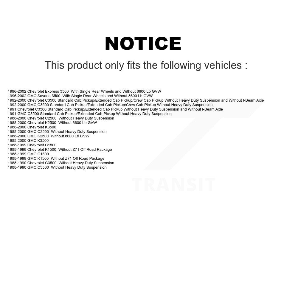 [Arrière] Amortisseur de suspension pour Chevrolet GMC K1500 C1500 K2500 C2500 K3500 C3500 Express K78-100262
