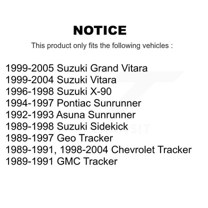 [Arrière] Kit d'amortisseur de suspension pour Tracker Chevrolet Suzuki Geo Grand Vitara Sidekick X-90 GMC Asuna Pontiac Sunrunner K78-100265