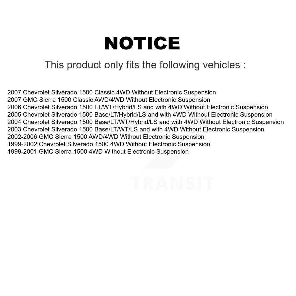 [Arrière] Kit d'amortisseur de suspension pour Chevrolet Silverado 1500 GMC Sierra Classic sans Electronic K78-100274
