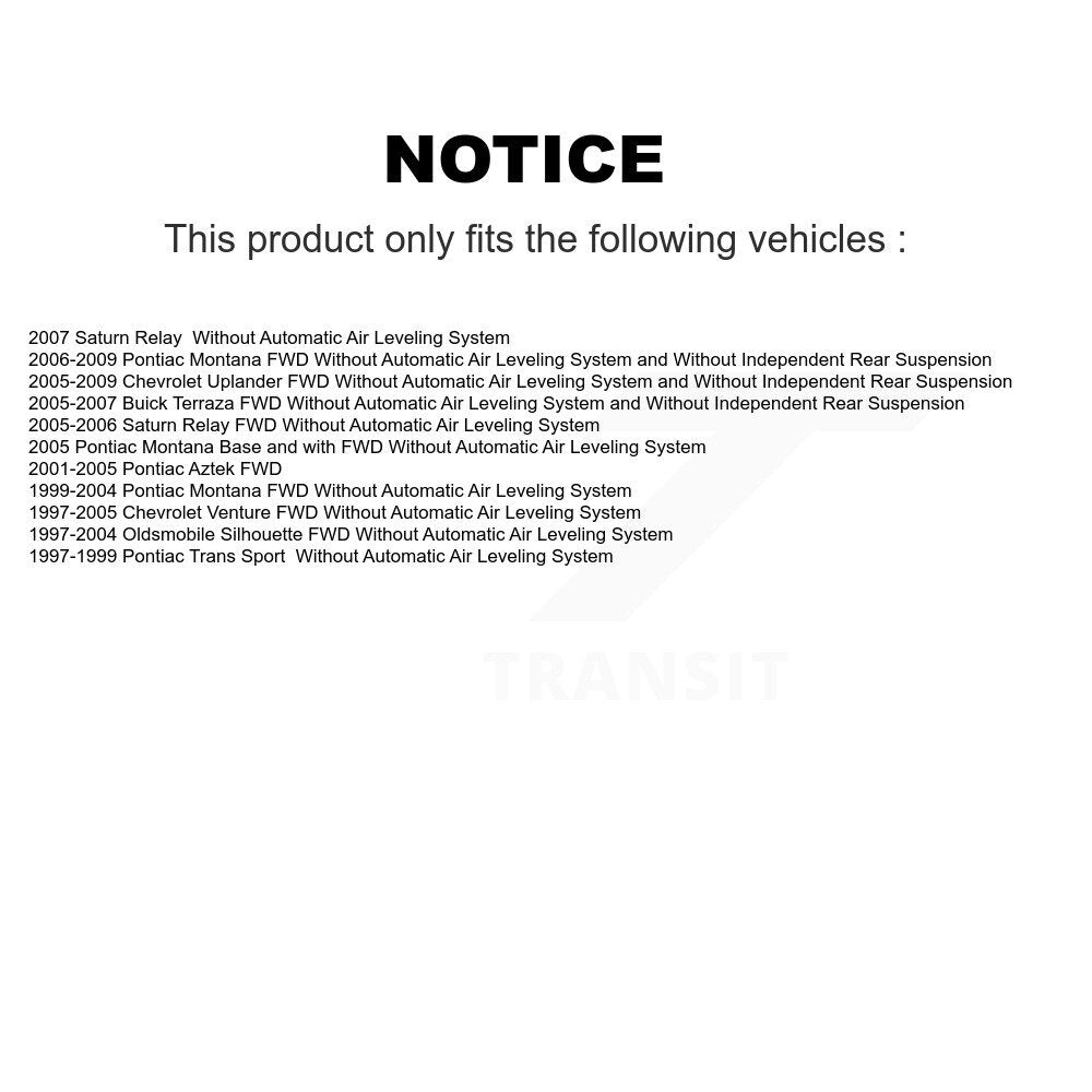 [Arrière] Kit d'amortisseur de suspension pour Chevrolet Venture Uplander Pontiac Montana Oldsmobile Silhouette Aztek Buick Terraza Saturn Relay Trans Sport K78-100275