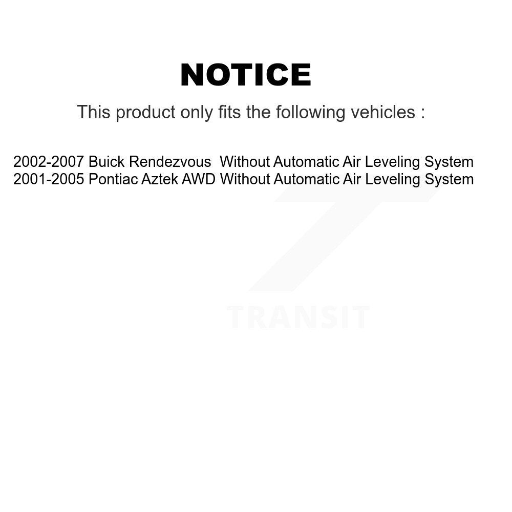 [Arrière] Kit d'amortisseur de suspension pour Buick Rendezvous Pontiac Aztek sans Automatic Air Leveling System K78-100309