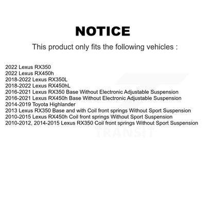 [Arrière] Kit d'amortisseur de suspension pour Toyota Highlander Lexus RX350 RX450h RX350L RX450hL K78-100399