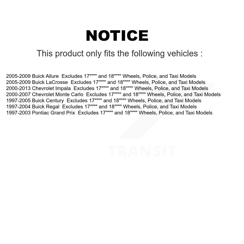 [Avant] Kit d'ensemble de jambe de suspension avec ressort hélicoïdal pour Chevrolet Impala Buick Century LaCrosse Monte Carlo Pontiac Grand Prix Regal Allure Excludes 17" 18" Wheels Police Taxi Models K78A-100002