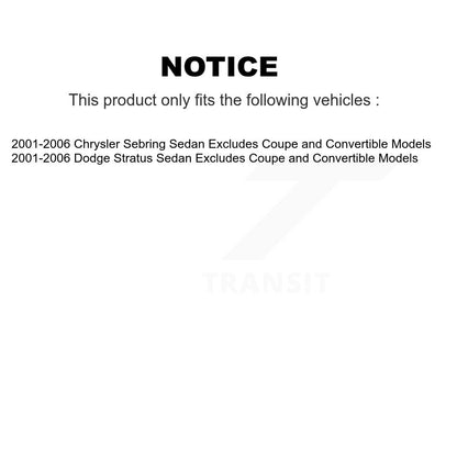 [Arrière] Kit d'ensemble de jambe de suspension avec ressort hélicoïdal pour 2001-2006 Chrysler Sebring Dodge Stratus Excludes Coupe Convertible Models Sedan K78A-100246