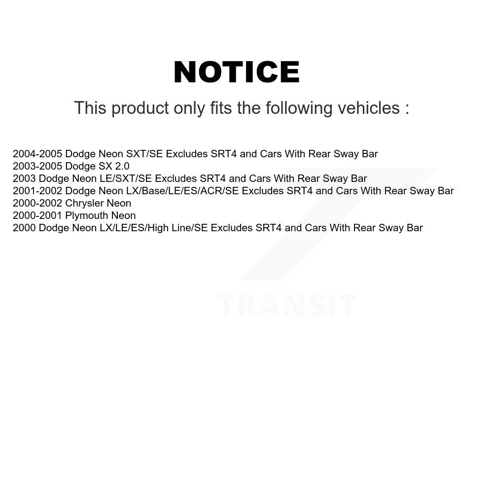 [Arrière] Kit d'ensemble de jambe de suspension avec ressort hélicoïdal pour Neon Dodge Plymouth Chrysler SX 2.0 K78A-100279