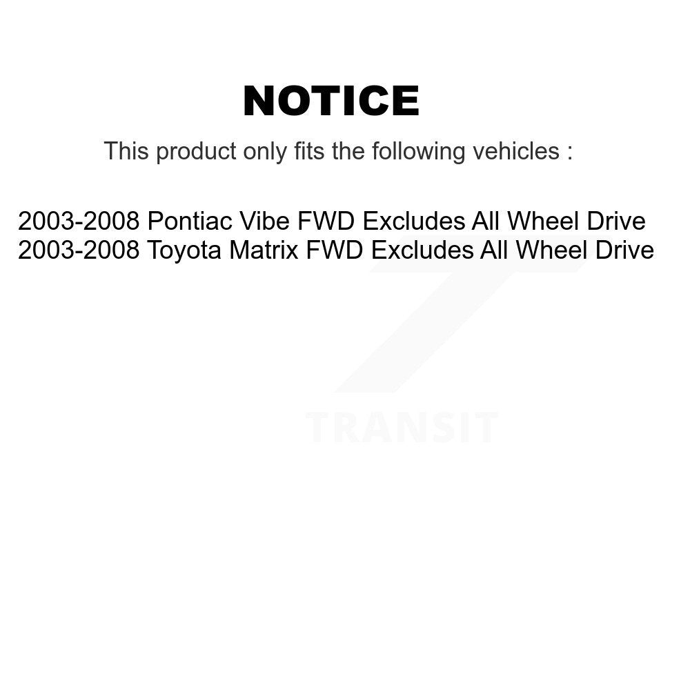 [Avant + Arrière] Kit d'ensemble de jambe de suspension avec ressort hélicoïdal pour 2003-2008 Toyota Matrix Pontiac Vibe Excludes All Wheel Drive FWD K78A-100401