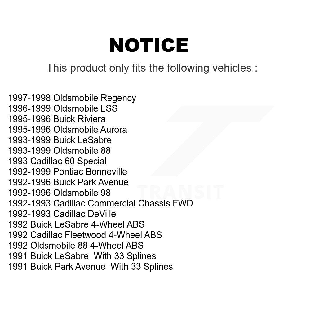 [Avant] Kit d'ensemble roulement de roue et moyeu pour Buick LeSabre Oldsmobile 88 Pontiac Bonneville Park Avenue Cadillac DeVille 98 Riviera Regency LSS Aurora Fleetwood 60 Special Chassis K7T-100474