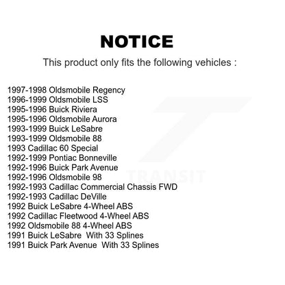 [Avant] Kit d'ensemble roulement de roue et moyeu pour Buick LeSabre Oldsmobile 88 Pontiac Bonneville Park Avenue Cadillac DeVille 98 Riviera Regency LSS Aurora Fleetwood 60 Special Chassis K7T-100474