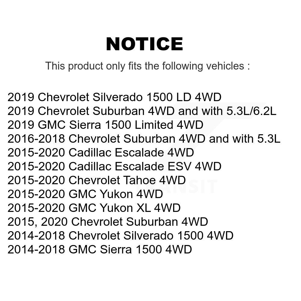 [Avant] Kit d'ensemble roulement de roue et moyeu pour Chevrolet Silverado 1500 GMC Sierra Tahoe Suburban Yukon Cadillac XL Escalade ESV LD Limited 4WD K7T-100747