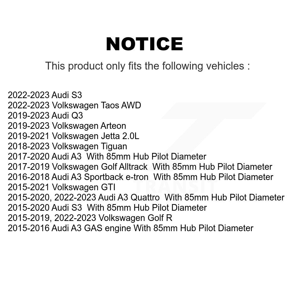 [Avant] Kit d'ensemble roulement de roue et moyeu pour Volkswagen Jetta Audi GTI A3 Golf Quattro Alltrack SportWagen S3 R Sportback e-tron K7T-101060