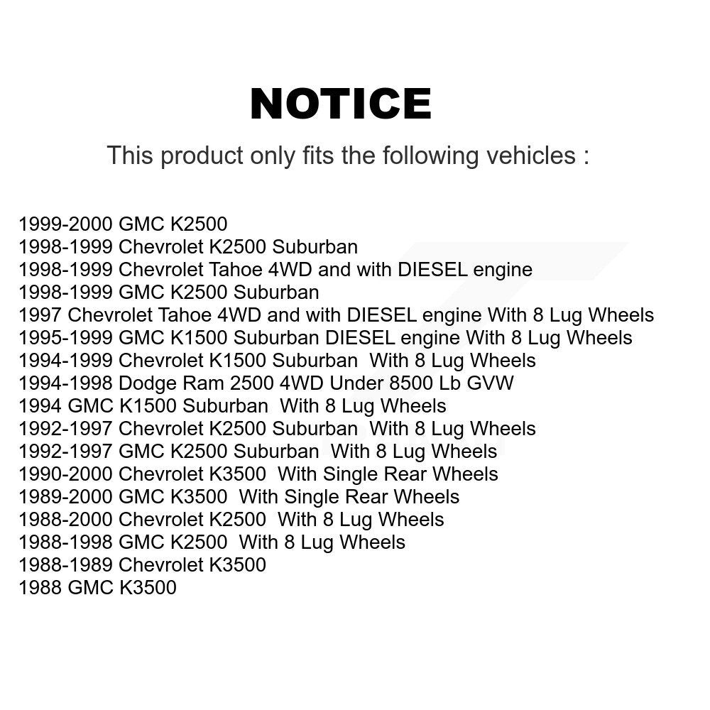 [Avant] Kit de Disque de frein pour Chevrolet K2500 Dodge Ram 2500 K1500 Suburban GMC Tahoe K3500 K8-100062