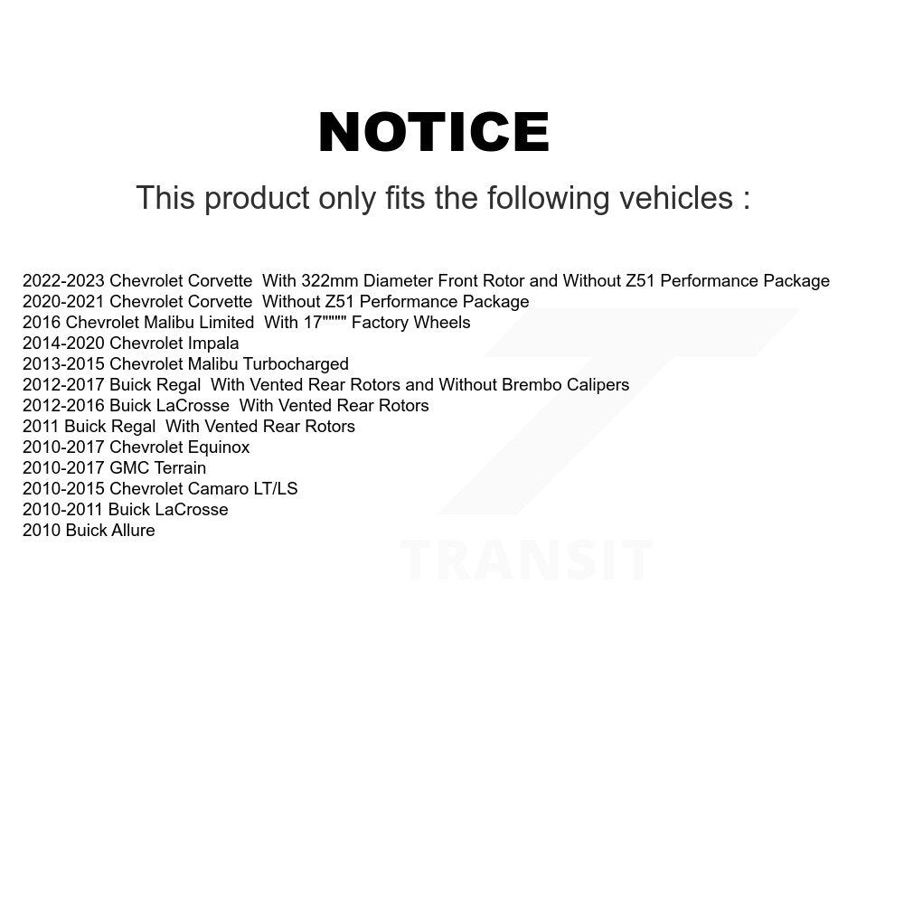 [Avant] Kit de Disque de frein pour Chevrolet Equinox GMC Terrain Malibu Camaro Buick Impala LaCrosse Regal Limited Corvette Allure K8-100112