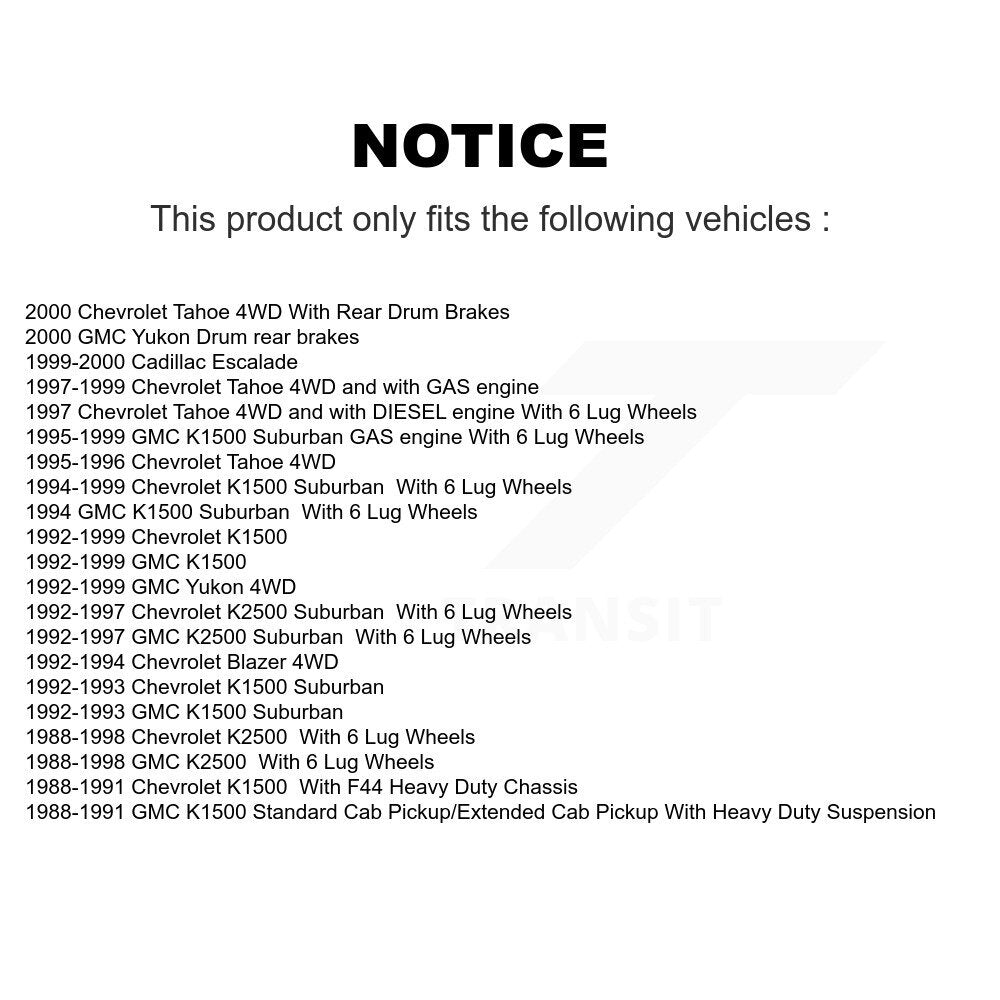 [Avant] Kit de Disque de frein pour Chevrolet K1500 GMC Tahoe K2500 Suburban Yukon Cadillac Escalade Blazer K8-100126