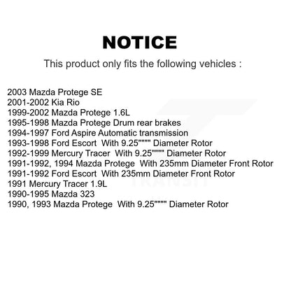 [Avant] Kit de Disque de frein pour Mazda Protege Ford Escort Mercury Tracer Kia Rio Aspire 323 K8-100131