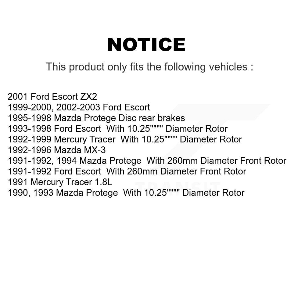 [Avant] Kit de Disque de frein pour Ford Escort Mazda Protege Mercury Tracer MX-3 K8-100132