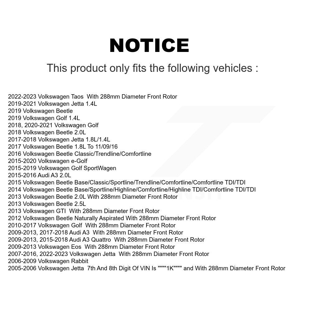 [Avant] Kit de Disque de frein pour Volkswagen Jetta Beetle Audi Golf A3 Rabbit SportWagen Quattro Eos e-Golf GTI Taos K8-100418