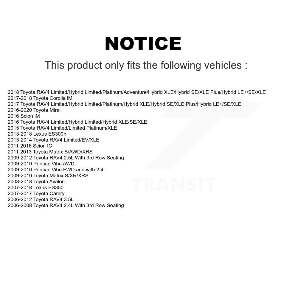 [Avant] Kit de Disque de frein pour Toyota Camry RAV4 Lexus ES350 Avalon Scion tC Matrix ES300h Pontiac Vibe Corolla iM Mirai K8-100423