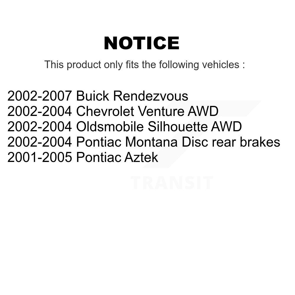 [Arrière] Kit de Disque de frein pour Buick Rendezvous Chevrolet Venture Pontiac Montana Aztek Oldsmobile Silhouette K8-100579