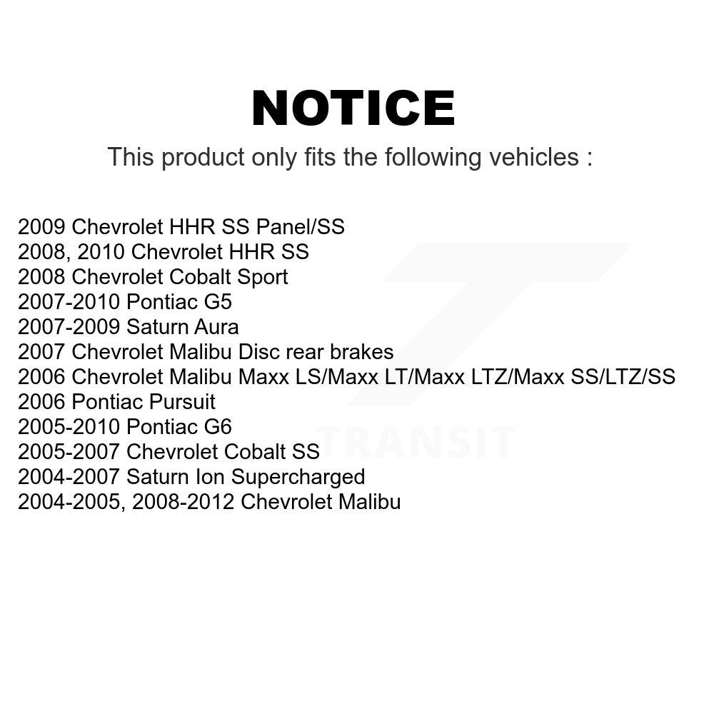 [Arrière] Kit de Disque de frein pour Chevrolet Malibu Pontiac G6 Cobalt Saturn Ion HHR Aura G5 Pursuit K8-100583
