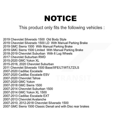 [Arrière] Kit de Disque de frein pour Chevrolet Silverado 1500 GMC Sierra Tahoe Yukon Cadillac Suburban Escalade XL Avalanche ESV LD Classic EXT Limited K8-100597