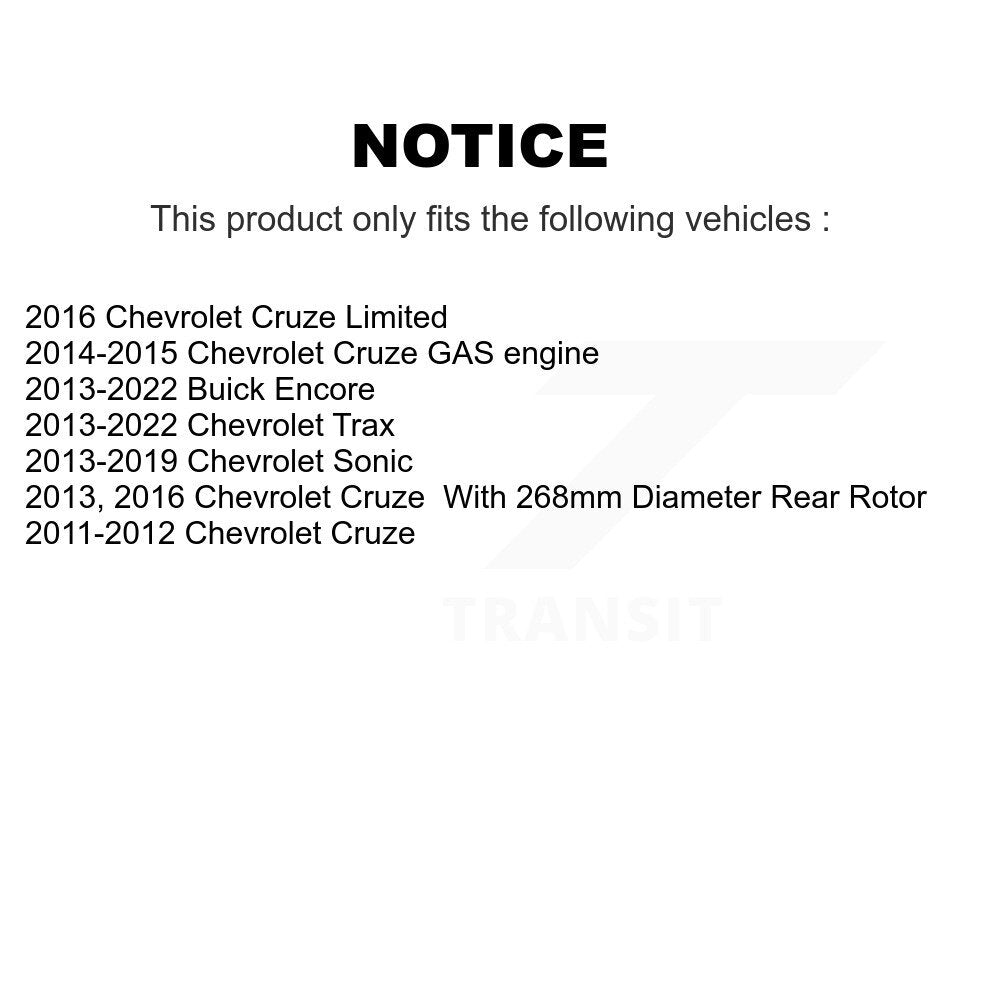 [Arrière] Kit de Disque de frein pour Chevrolet Cruze Buick Encore Trax Sonic Limited K8-100613