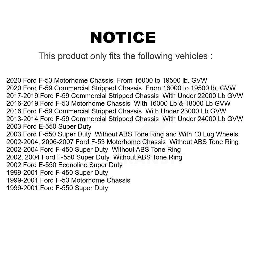 [Arrière] Kit de Disque de frein pour Ford F59 E-550 Super Duty F-550 F-450 F-53 Motorhome Chassis Econoline F-59 Commercial Stripped K8-100635