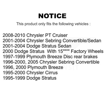 [Arrière] Kit de Disque de frein pour Chrysler Sebring Dodge Stratus PT Cruiser Cirrus Plymouth Breeze K8-100681