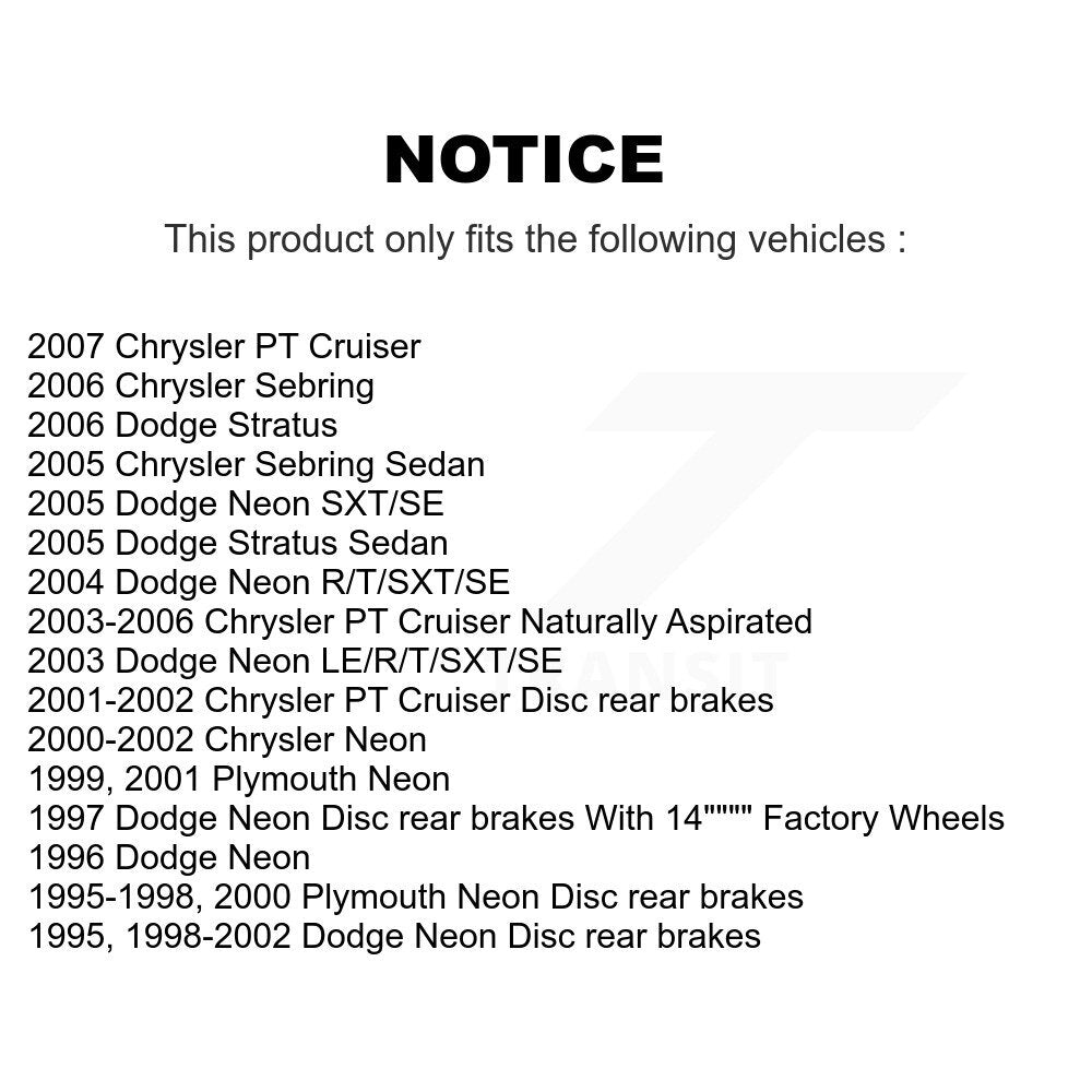 [Arrière] Kit de Disque de frein pour Chrysler PT Cruiser Dodge Neon Sebring Stratus Plymouth K8-100682