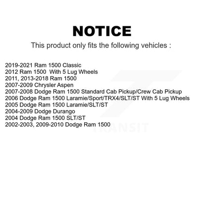 [Arrière] Kit de Disque de frein pour Ram 1500 Dodge Durango Classic Chrysler Aspen K8-100687