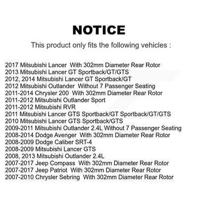 [Arrière] Kit de Disque de frein pour Jeep Patriot Dodge Chrysler Compass Avenger 200 Mitsubishi Sebring Lancer Caliber Outlander Sport RVR K8-100703