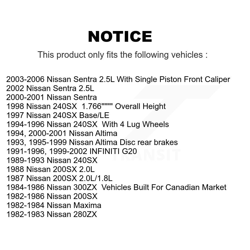 [Arrière] Kit de Disque de frein pour Nissan Sentra Altima 240SX INFINITI G20 300ZX 280ZX 200SX Maxima K8-100730