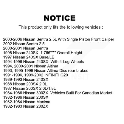 [Arrière] Kit de Disque de frein pour Nissan Sentra Altima 240SX INFINITI G20 300ZX 280ZX 200SX Maxima K8-100730
