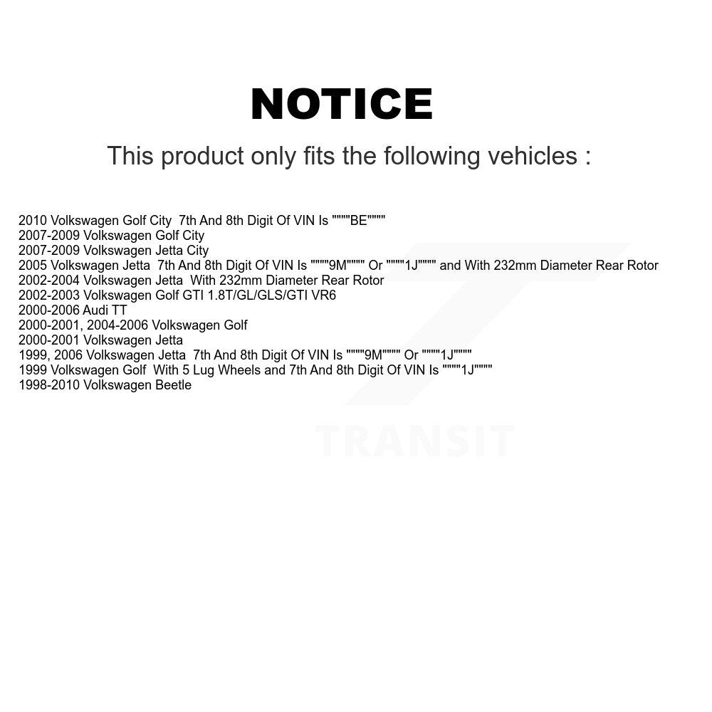 [Arrière] Kit de Disque de frein pour Volkswagen Jetta Beetle Golf Audi TT City K8-100748