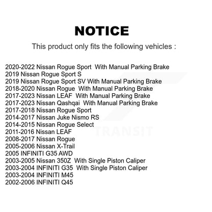 [Arrière] Kit de Disque de frein pour Nissan Rogue Sport INFINITI G35 Select LEAF Juke 350Z Q45 M45 Qashqai X-Trail K8-100779
