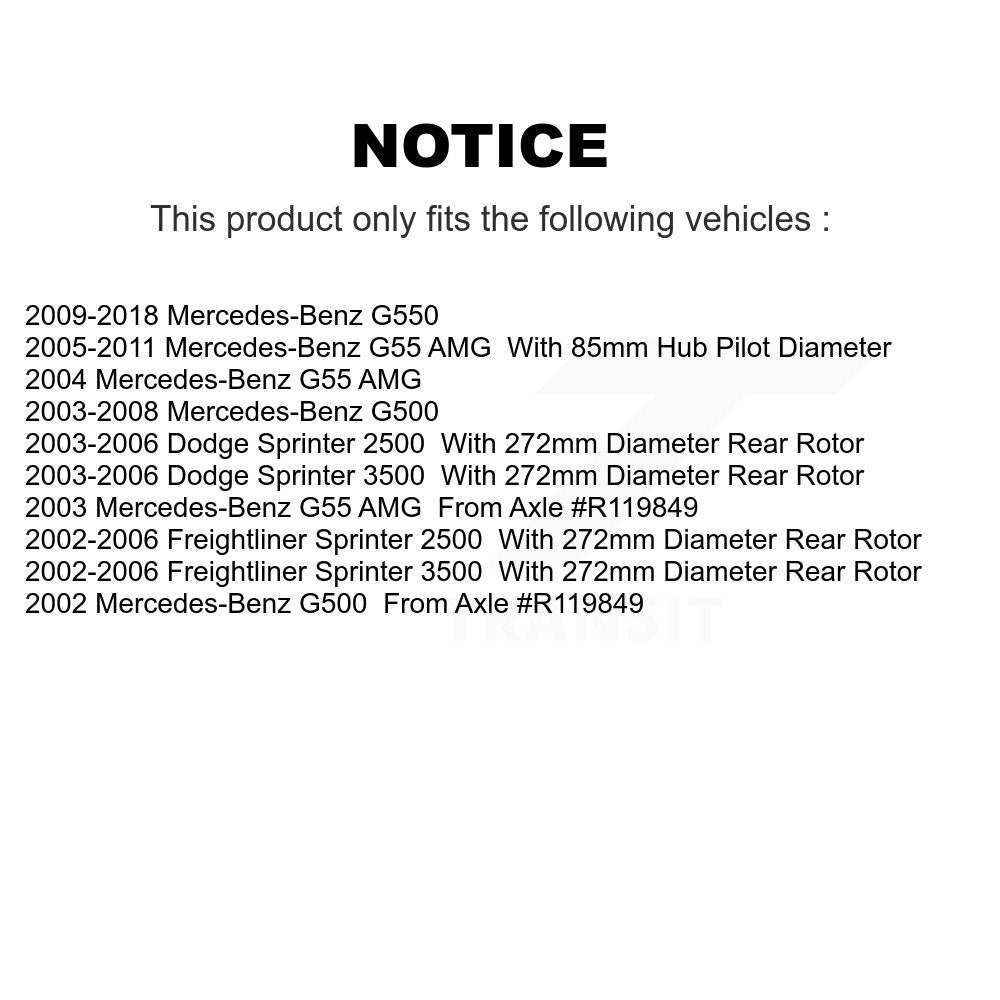 [Arrière] Kit de Disque de frein pour Sprinter 2500 Freightliner Dodge Mercedes-Benz G550 3500 G500 G55 AMG K8-100789