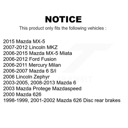 [Arrière] Kit de Disque de frein pour Ford Fusion Mazda 6 Lincoln MKZ Mercury Milan MX-5 Miata 626 Zephyr Protege K8-100790