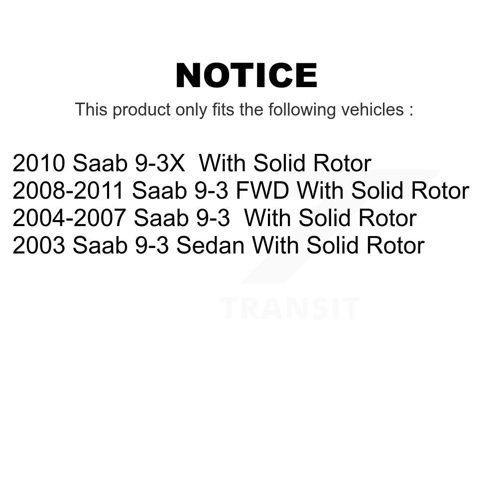 [Arrière] Kit de Disque de frein pour Saab 9-3 9-3X avec Solid Rotor K8-100813