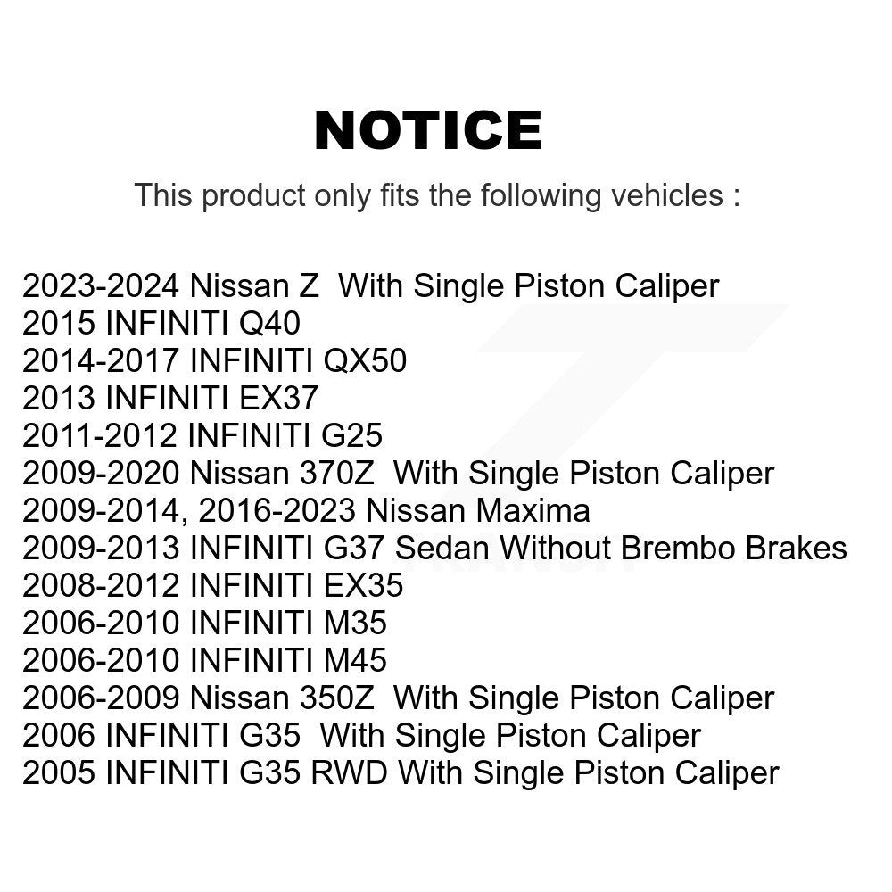 [Arrière] Kit de Disque de frein pour Nissan INFINITI Maxima G37 G35 M35 370Z 350Z QX50 EX35 G25 M45 Q40 EX37 Z K8-100814
