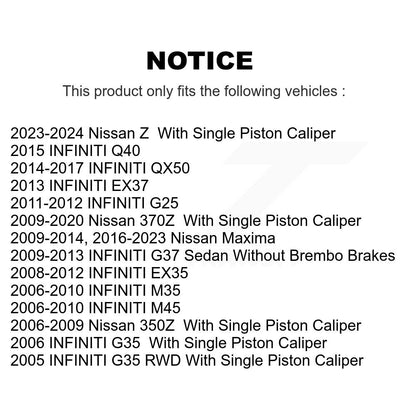 [Arrière] Kit de Disque de frein pour Nissan INFINITI Maxima G37 G35 M35 370Z 350Z QX50 EX35 G25 M45 Q40 EX37 Z K8-100814