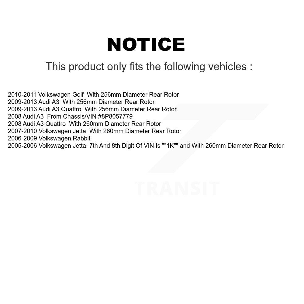 [Arrière] Kit de Disque de frein pour Volkswagen Jetta Rabbit Audi A3 Golf Quattro K8-100833