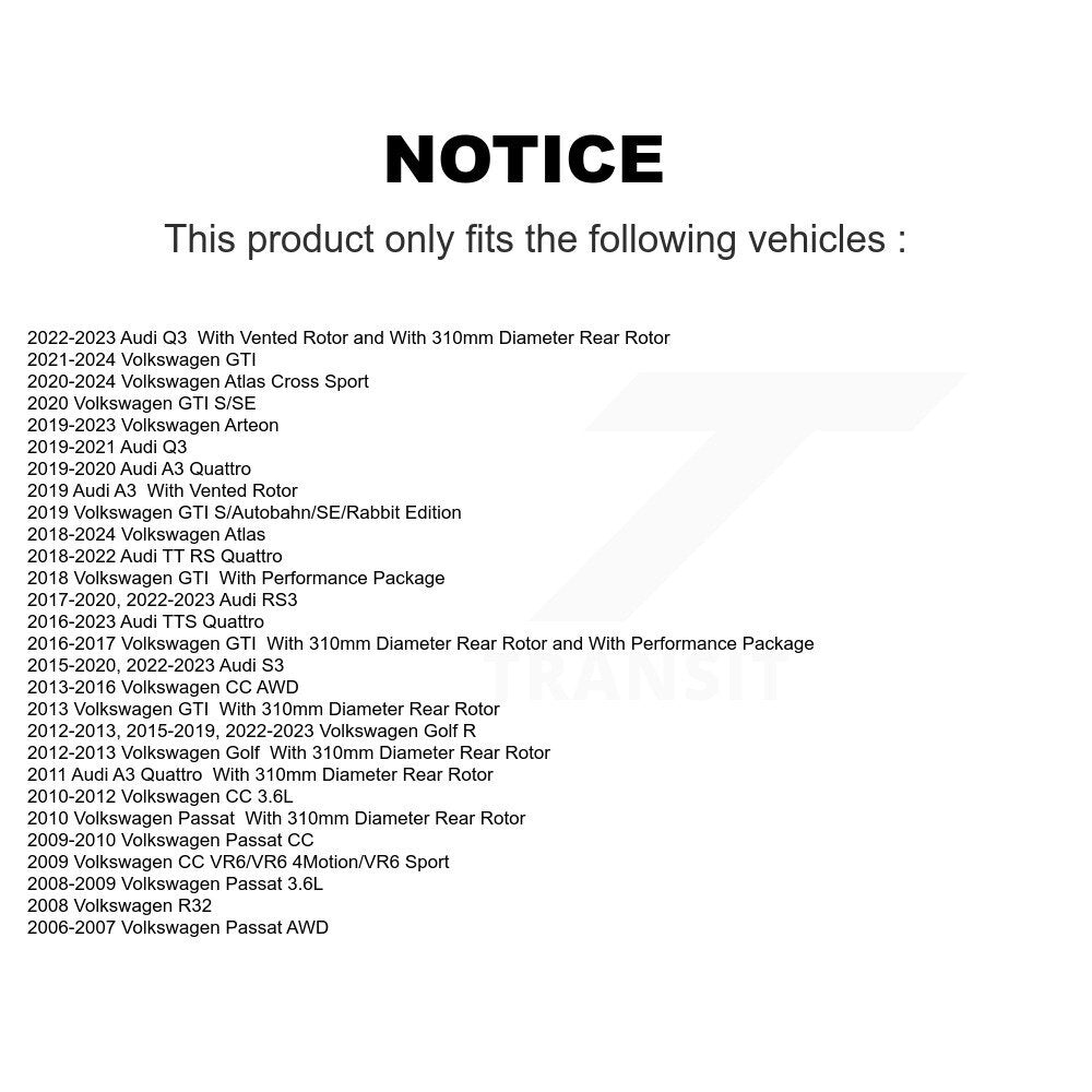 [Arrière] Kit de Disque de frein pour Volkswagen Atlas CC Passat GTI Audi Golf R S3 Q3 A3 Arteon R32 RS3 TTS Quattro TT RS Cross Sport K8-100865
