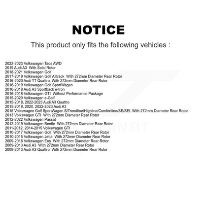 [Arrière] Kit de Disque de frein pour Volkswagen Jetta Passat GTI Audi Golf Beetle A3 SportWagen Quattro Eos Alltrack e-Golf Sportback e-tron Taos K8-100906