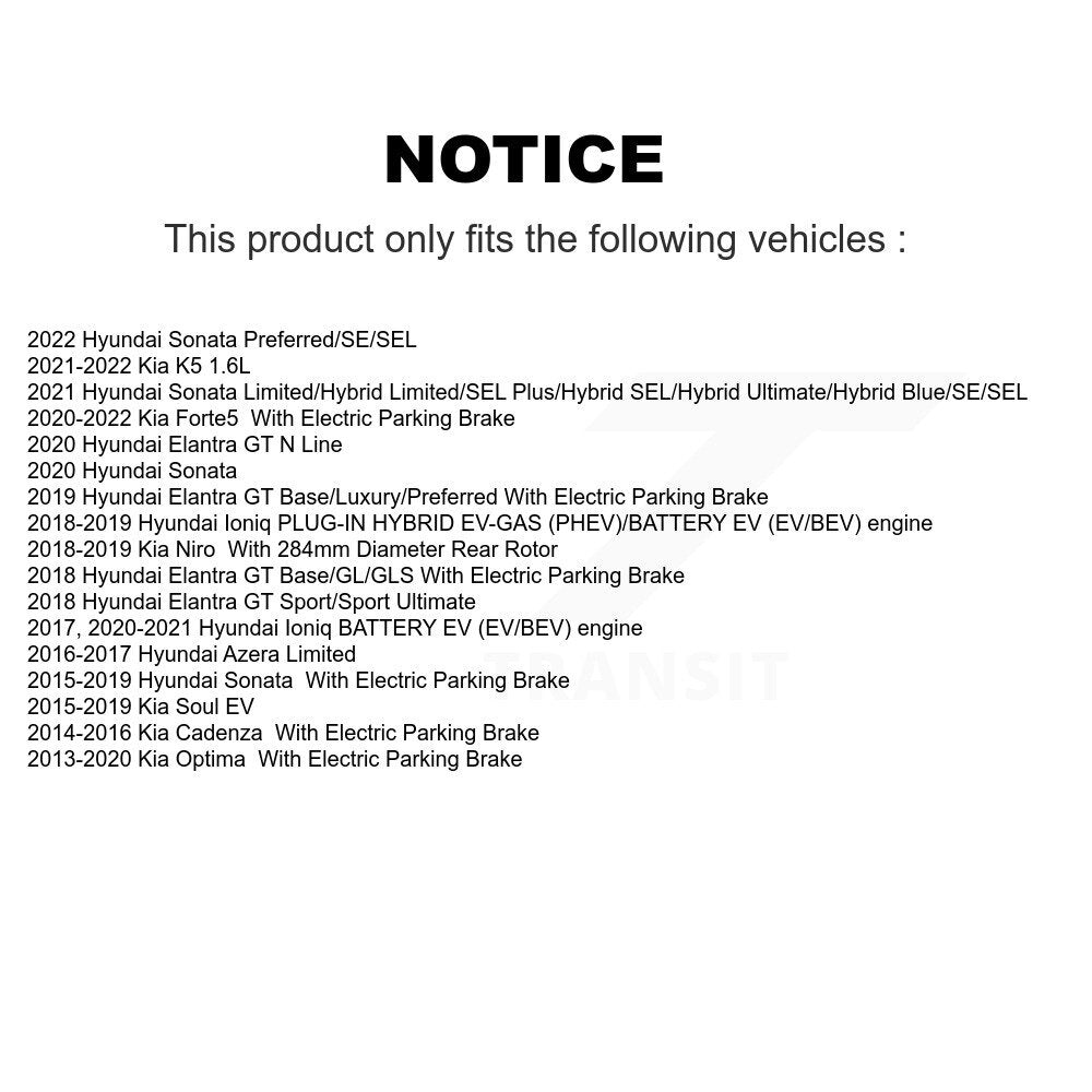 [Arrière] Kit de Disque de frein pour Kia Optima Hyundai Sonata Niro Ioniq Cadenza Elantra GT Azera Soul EV K5 Forte Forte5 K8-100933
